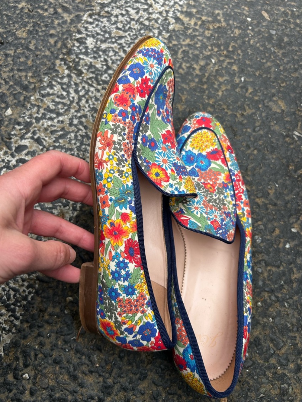 J. Crew Floral Canvas Slip-On Loafers - Blue, Red, Yellow - Picture 7 of 11